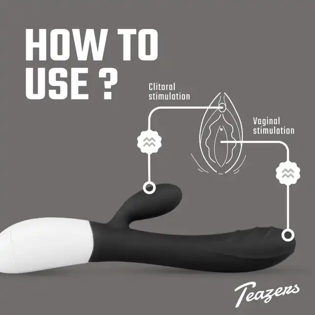 Teazers - Rabbit Vibrator Black. Czarny wibrator ze stymulatorem łechtaczki, ekscytująca stymulacja punktu G i łechtaczki