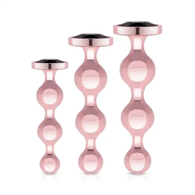 Rosy Gold - Metal Butt Plug Set 3 Pieces Rose Gold. Elegancki zestaw metalowych wtyczek analnych o wyjątkowej konstrukcji
