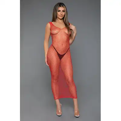 BeWicked - Unleash Me Dress RD/Q. Krwisto czerwona odważna siateczkowa sukienka z kabaretką, która podkreśli Twoje krągłości