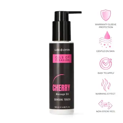 Lube4Lovers - Oils of Pleasure Cherry 120ml. Wiśniowy olejek do masażu z efektem rozgrzewającym