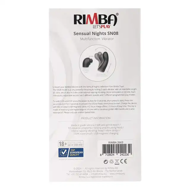 Rimba Toys - Sensual Nights SN08. Elegancki wibrator wielofunkcyjny, który zapewnia intensywną stymulację punktu G i łechtaczki