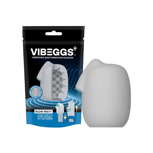 VIBEGGS - Blow Misty Vibrating Masturbation Sleeve. Wibrujący rękaw do masturbacji z miękkimi i zmysłowymi okrągłymi kształtami