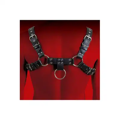 Virgite - Man Bondage Body Harness Mod. 2 Black. Harness łączyący funkcjonalność z odważnym designem z ekologicznej skóry.