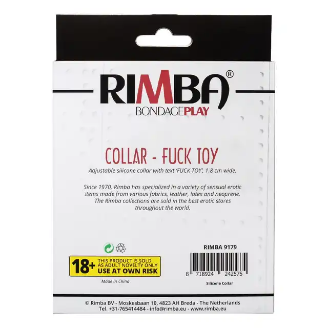 Rimba - Collar Fuck Toy. Stylowa i odważna obroża z napisem „Fuck Toy”, wykonana z wysokiej jakości silikonu, zapewniająca komfort i efektowny wygląd