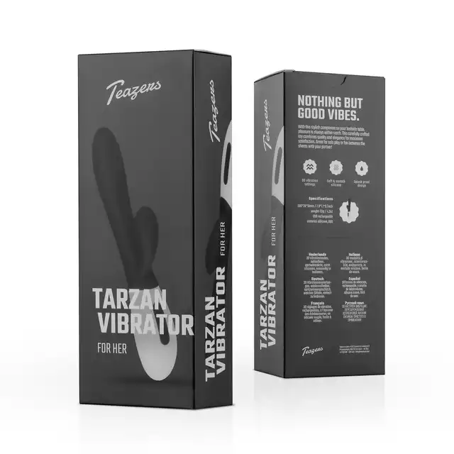 Teazers - Rabbit Vibrator Black. Czarny wibrator ze stymulatorem łechtaczki, ekscytująca stymulacja punktu G i łechtaczki