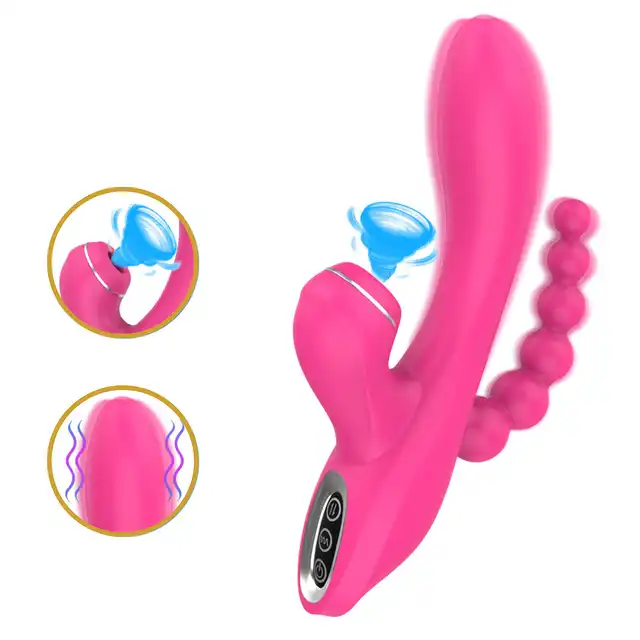 Erospace - Sweet Play Sucking Vivrator with Anal Braids. Wibrator ssący z koralikami analnymi, potrójna stymulacja dla wyjątkowej przyjemności
