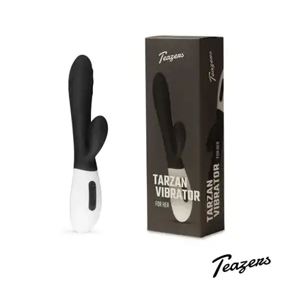 Teazers - Rabbit Vibrator Black. Czarny wibrator ze stymulatorem łechtaczki, ekscytująca stymulacja punktu G i łechtaczki
