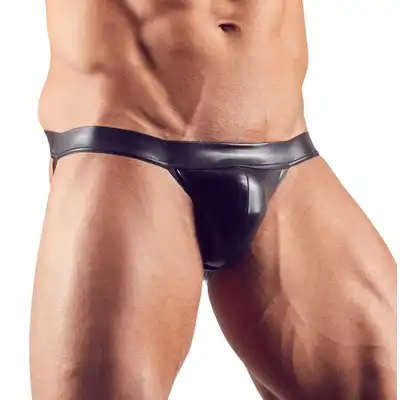 Svenjoyment - Jock L. Błyszczący czarny jockstrap, który przyciąga spojrzenia i podkreśla męską sylwetkę.