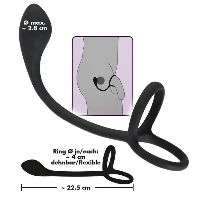 Black Velvets - Cock&amp;Ball Ring with Butt Plug - Korek analny z pierścieniami na penisa i jądra 3w1. Idealny także do stymulacji prostaty.