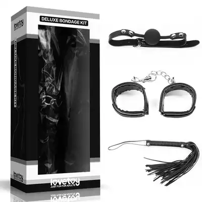 LoveToy - BDSM Bondage Kit Deluxe. Zestaw BDSM z luksusowym sylikonowym kneblem i opaską na oczy