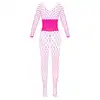 Cottelli - Crotchless Catsuit Pink Fantasy S-L. Kuszący różowy bodystocking z dużej siateczki, ozdobiony dżetami, idealny do zmysłowych stylizacji