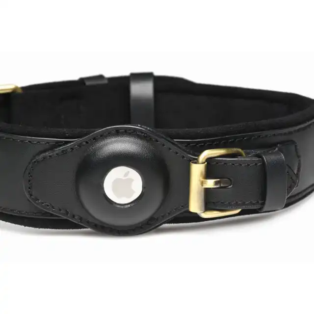 Master Series - Tracking Collar Black. Czarna obroża śledząca dla uległego z miejscem na AirTag – styl i pełna kontrola