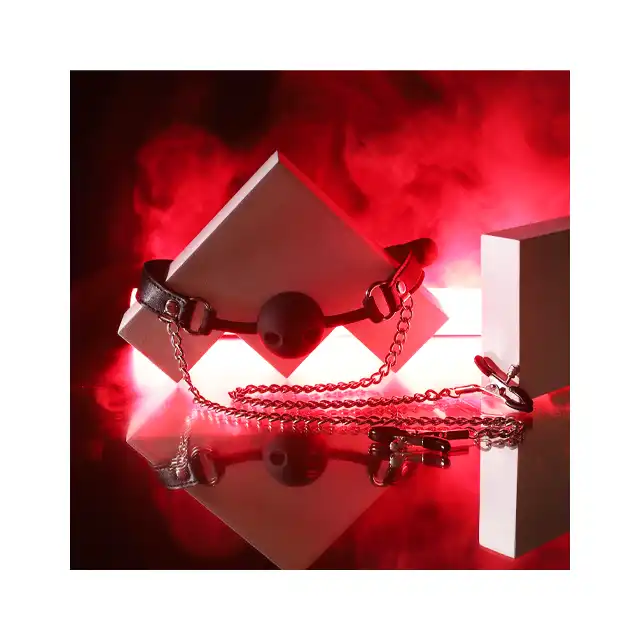 Erospace - Wild Play Mouth Gag with Nipple Clamps. Knebel z zaciskami na sutki – intensywna kontrola i podwójna rozkosz