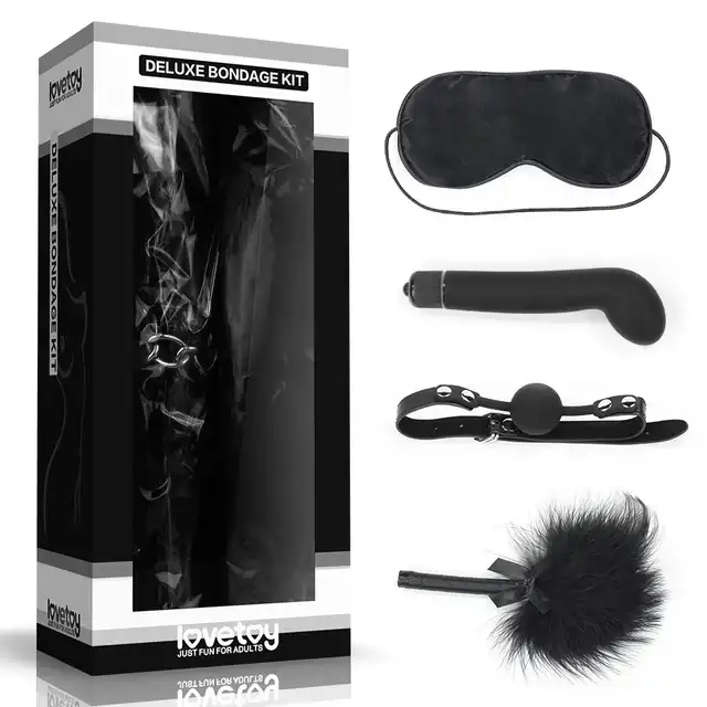 LoveToy - Zestaw BDSM Bondage Kit Deluxe. Zestaw gadżetów BDSM z opaską na oczy oraz wibratorem do punktu G