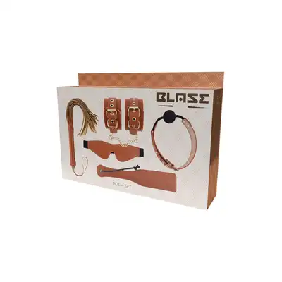 Blaze - Elite Bdsm Set Cognac Vegan Leather. Luksusowy zestaw BDSM ze sztucznej skóry w ciepłym odcieniu koniaku