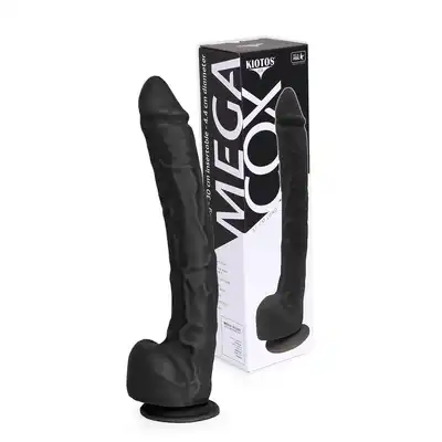 Kiotos - Cox MEGA Black 03. Ogromne realistyczne dildo o czarnym kolorze i mocnej przyssawce, gigantyczne doznania w realistycznym wydaniu