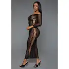 BeWicked - Late Last Night Night Dress BLK/OS. Czarna elegancka sukienka maxi z koronką, która przyciąga uwagę