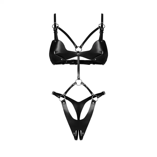 Obsessive - Controle Body Otwarte S/M/L. Skórzane body z otwartym krokiem i metalowymi detalami dla odważnych kobiet