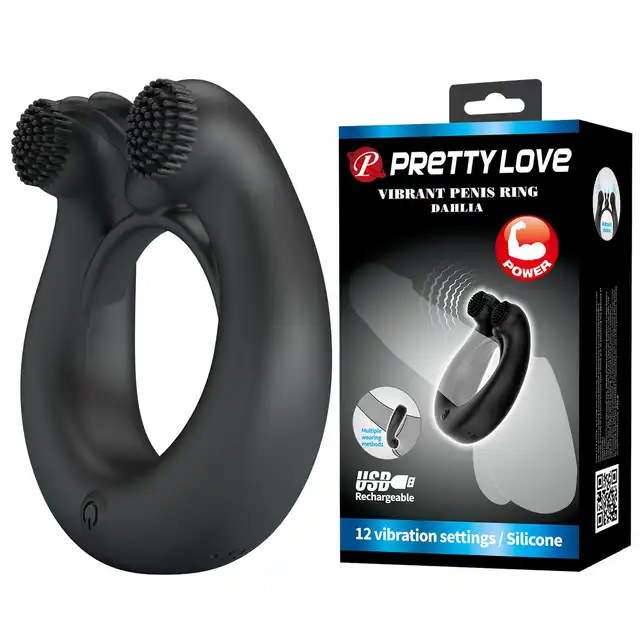 Pretty Love - Vibrating Penis Ring Dahlia. Zaawansowany silikonowy pierścień erekcyjny z podwójnymi silniczkami wibracyjnymi