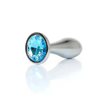 B-Series - Silver Plug Light Blue L. Ekskluzywny plug analny ze stali nierdzewnej z eleganckim diamencikiem