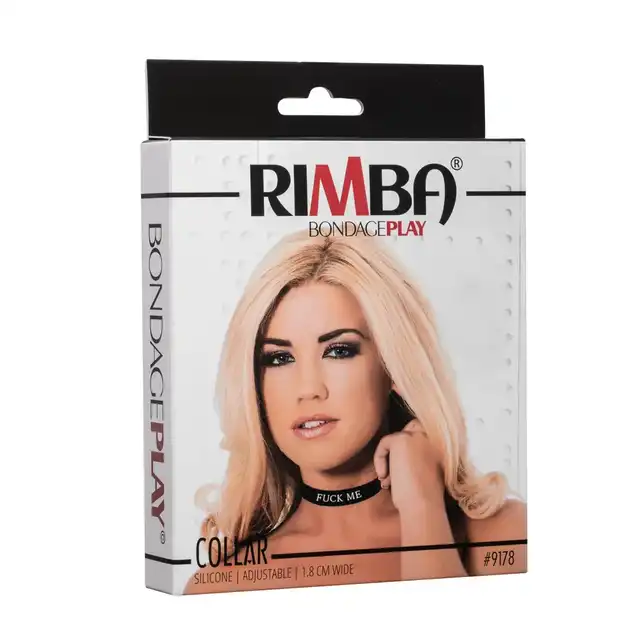 Rimba - Collar Fuck Me. Stylowa i odważna obroża z napisem „Fuck Me”, wykonana z wysokiej jakości silikonu, zapewniająca komfort i efektowny wygląd