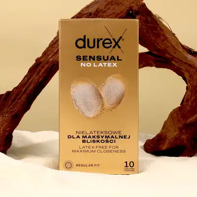 Durex - Sensual No Latex 10 szt. Nie lateksowe prezerwatywy idealne dla alergików zapewniające intensywne doznania
