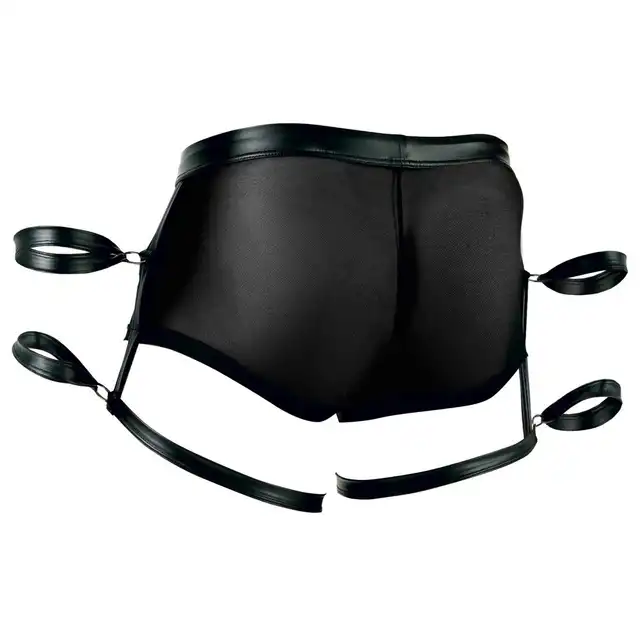 Svenjoyment - CN Men`s Pants S. Czarne półprzezroczyste spodenki z mankietami i erotycznymi detalami dla odważnej gry.