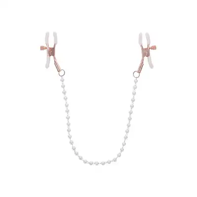 Sportsheets - Peaches'n Creme Pearl Nipple Clamps. Zaciski na sutki z pięknym łańcuszkiem dla zmysłowej przyjemności