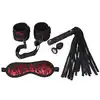 Erospace - Wild Play BDSM 4psc Set. Zestaw BDSM z kajdankami, pejczem, opaską na oczy i silikonowym korkiem analnym dla intensywnych wrażeń i pełnej kontroli
