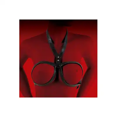 Virgite - Woman Breast Harness Mod. 1 Black. Odważny, elegancki harness na biust z wegańskiej skóry, który łączy wyjątkowy design z komfortem