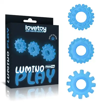 LoveToy - Lumino Play 3 Rings. Zestaw ringów do wzmocnienia erekcji, świecące pierścienie na penisa dla intensywnych doznań