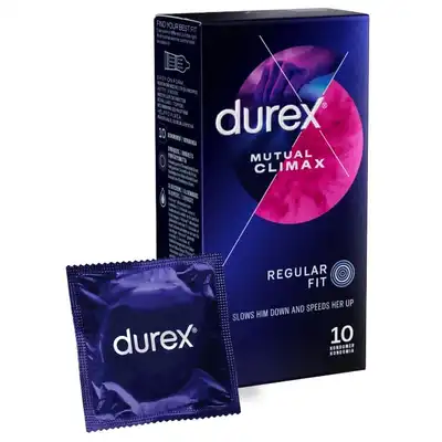 Durex - Mutual Climax 10. Stymulujące prezerwatywy o opóźniającym i zwiększającym doznania efekcie, stwórzcie wspólny finał pełen przyjemności