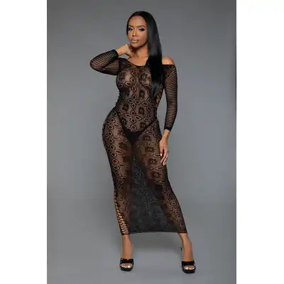 BeWicked - Late Last Night Night Dress BLK/OS. Czarna elegancka sukienka maxi z koronką, która przyciąga uwagę
