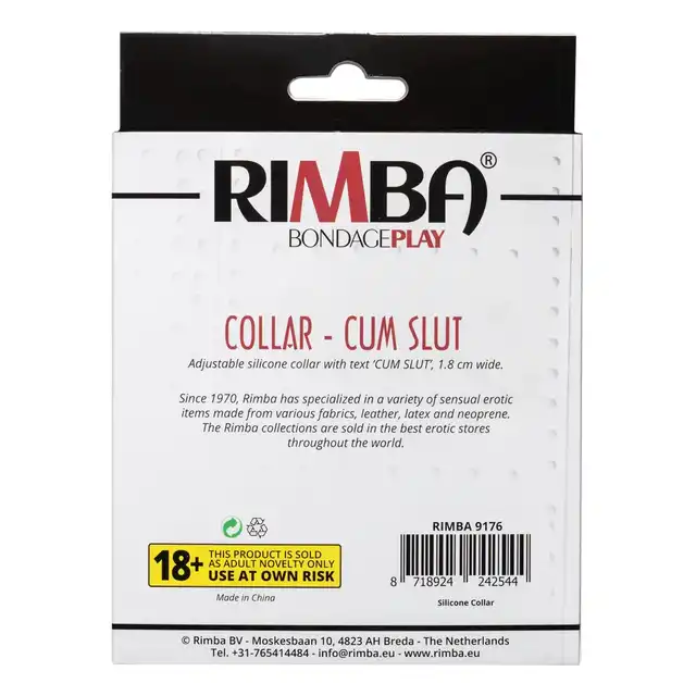 Rimba - Collar Cum Slut. Stylowa i odważna obroża z napisem „Cum Slut”, wykonana z wysokiej jakości silikonu, zapewniająca komfort i efektowny wygląd