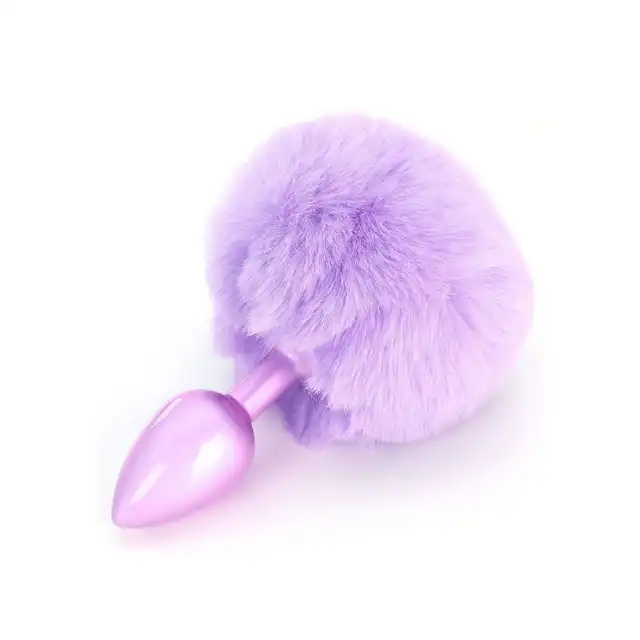 Happiness - Enchanting Bunnytail Buttplug Purple - Słodki fioletowy korek analny z mięciutki króliczym ogonkiem.