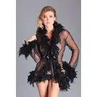 BeWicked - Lux Robe BLK/OS. Czarny krótki szyfonowy szlafrok z wykończeniem z piór, poczuj się jak femme fatale
