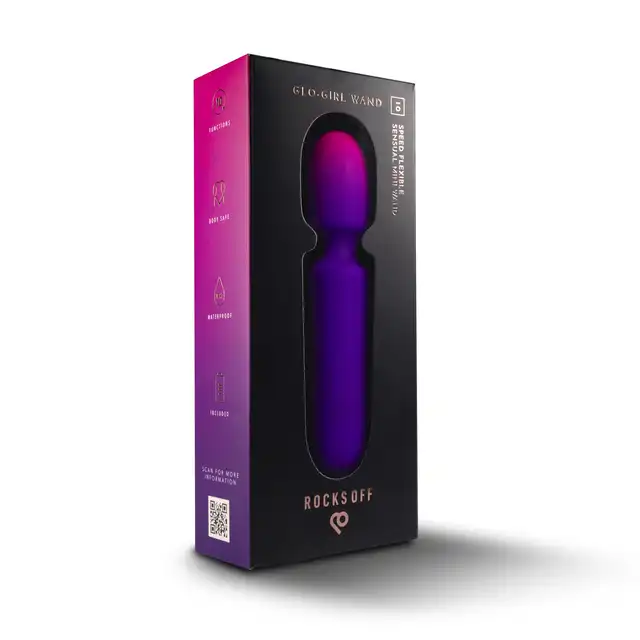 Rocks Off - Glo-Girl Wand Purple. Mini wand o potężnych wibracjach, doskonały do wspólnego użytku.