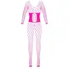 Cottelli - Crotchless Catsuit Pink Fantasy S-L. Kuszący różowy bodystocking z dużej siateczki, ozdobiony dżetami, idealny do zmysłowych stylizacji