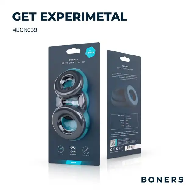 Boners - Large Cock Ring Set. Zestaw trzech silikonowych pierścieni erekcyjnych, dłuższa i mocniejsza erekcja