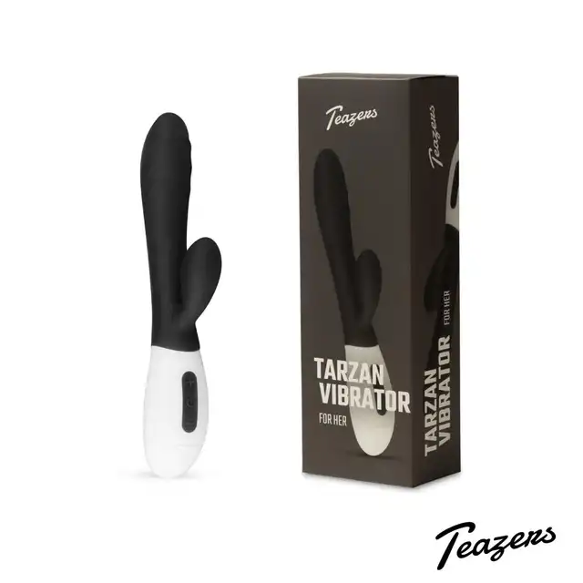 Teazers - Rabbit Vibrator Black. Czarny wibrator ze stymulatorem łechtaczki, ekscytująca stymulacja punktu G i łechtaczki
