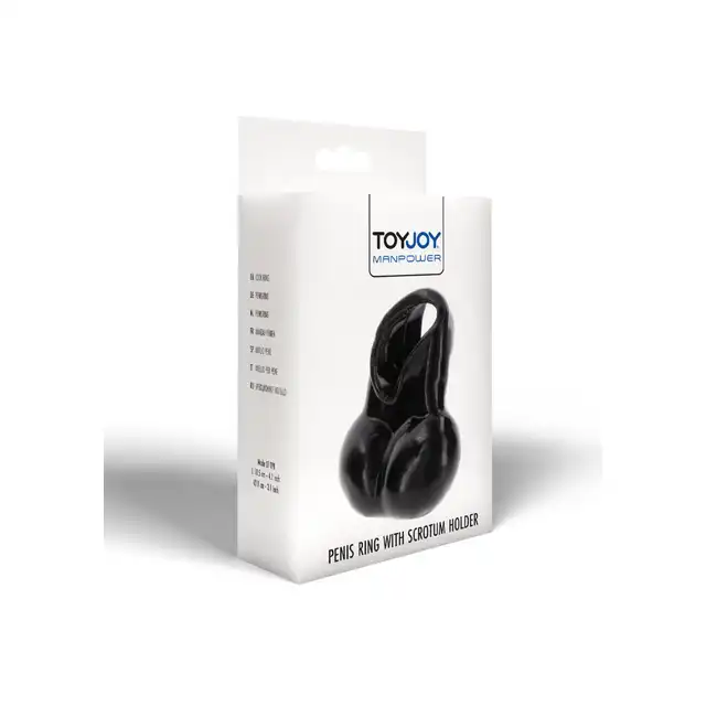 ToyJoy - Manpower Penis Ring with Scrotum Holder. Ring na penisa z rozciągliwego materiału, uchwyt na mosznę, intensywna przyjemność