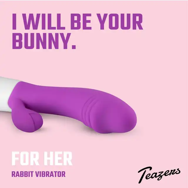 Teazers - Realistic Rabbit Vibrator Purple. Podwójny wibrator z stymulującymi żłobieniami, idealna stymulacja