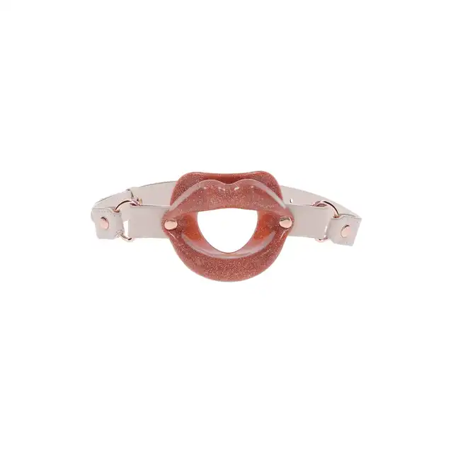 Sportsheets - Peaches'n CreMe Silicone Lips. Silikonowy knebel z brokatem w kształcie kuszących ust. Usta, które mówią wszystko