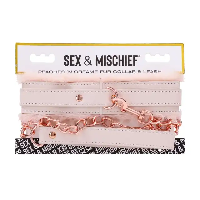 Sportsheets - S&amp;M Peaches ‘n CreaMe Fur Collar &amp; Leash Cream. Sprośna obroża ze smyczą o słodkim designie