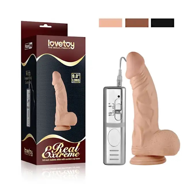 Lovetoy - Real Extreme 9". Duże wibrujące dildo o długości 23 cm, wykonane z jędrnego PVC z wyraźnymi detalami
