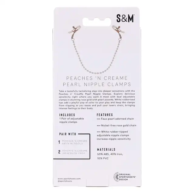 Sportsheets - Peaches'n Creme Pearl Nipple Clamps. Zaciski na sutki z pięknym łańcuszkiem dla zmysłowej przyjemności