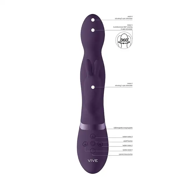 Vive - Niva Rotating Rabbit Vibrator Purple. Wyjątkowy ibrator punktu G z 10 funkcjami wibracji i obrotową główką