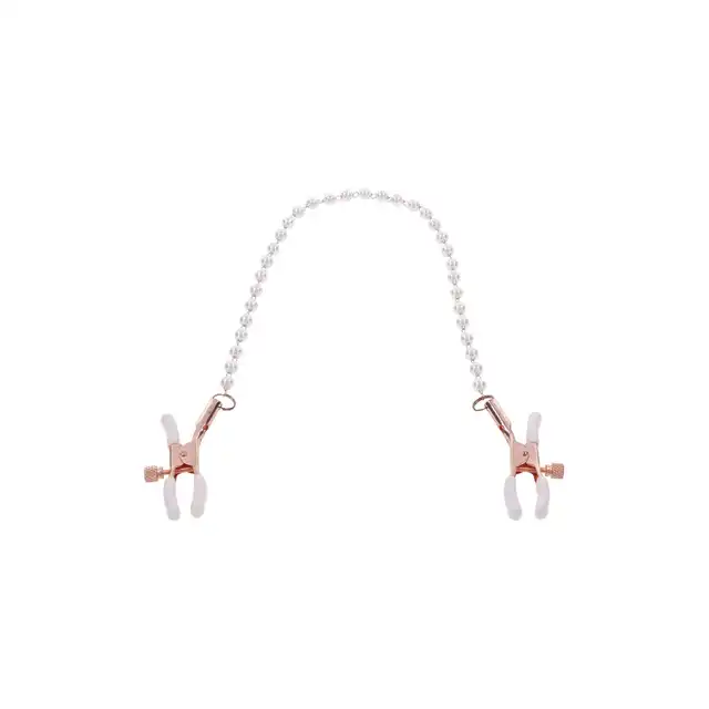 Sportsheets - Peaches'n Creme Pearl Nipple Clamps. Zaciski na sutki z pięknym łańcuszkiem dla zmysłowej przyjemności
