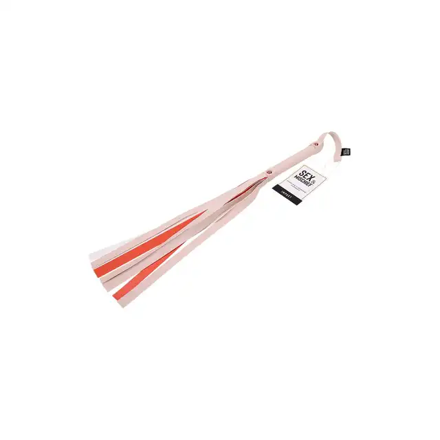 Sportsheets - Peaches `n CreaMe Stripe Flogger. Pudrowo różowy bat o skórzanym wykończeniu, figlarna przyjemność