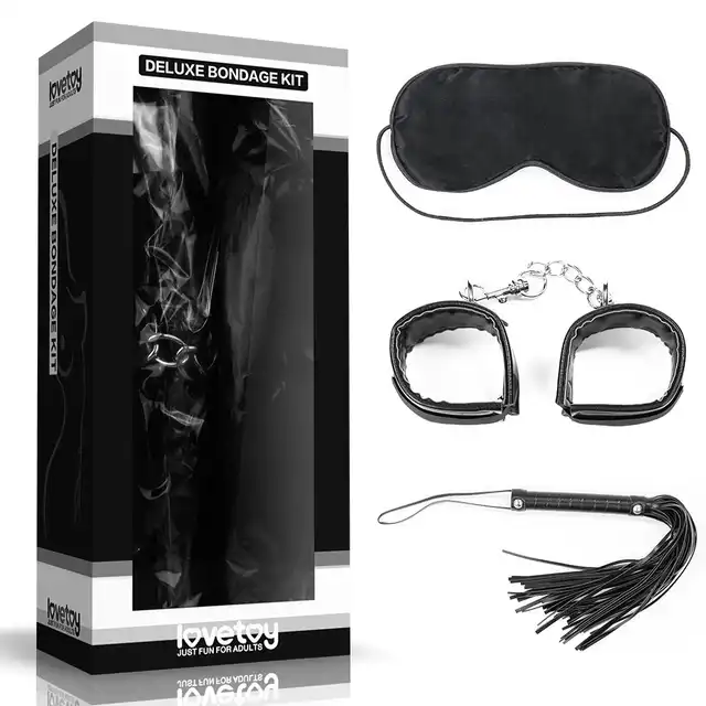 LoveToy - Zestaw BDSM Bondage Kit. Luksusowy zestaw z miękkimi kajdankami, opaską na oczy i floggerem. 